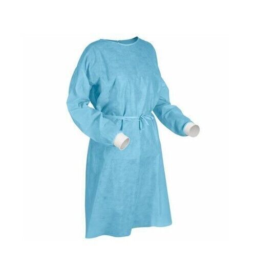 Non-Woven Isolation Gown with Knit Cuff Fluid Resistant Blue Mixed Size/Quantity