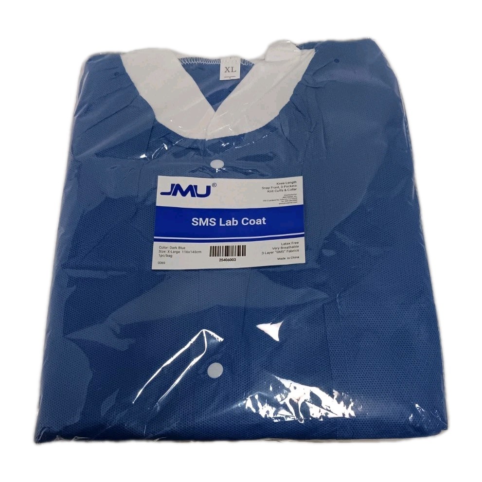 New size XL JMU SMS Knee-Length Disposable Lab Coat, Blue 3 Pockets