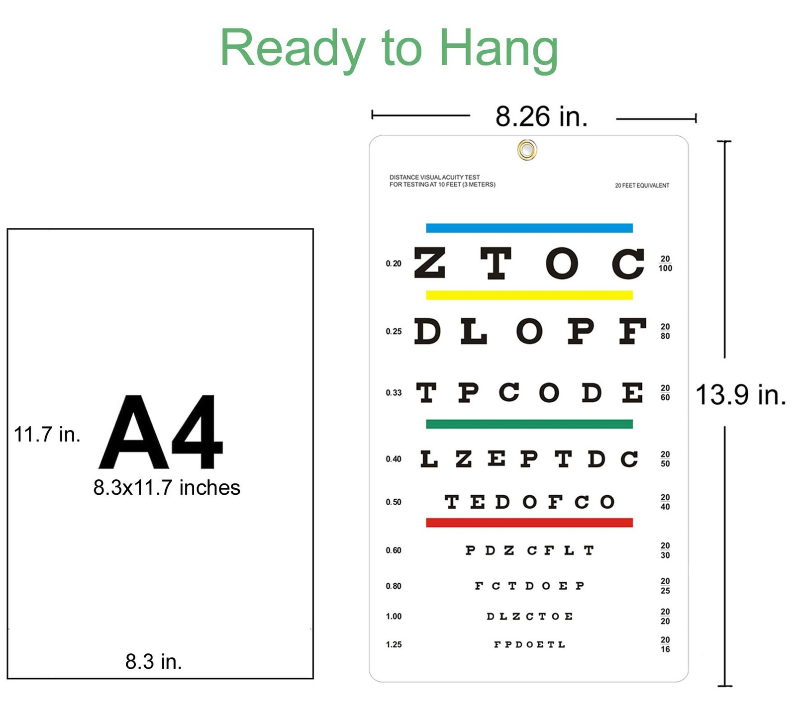 Eye Chart, Upgraded Snellen Eye Chart for Eye Exams 10 Feet, 14×8 Inches Plas…
