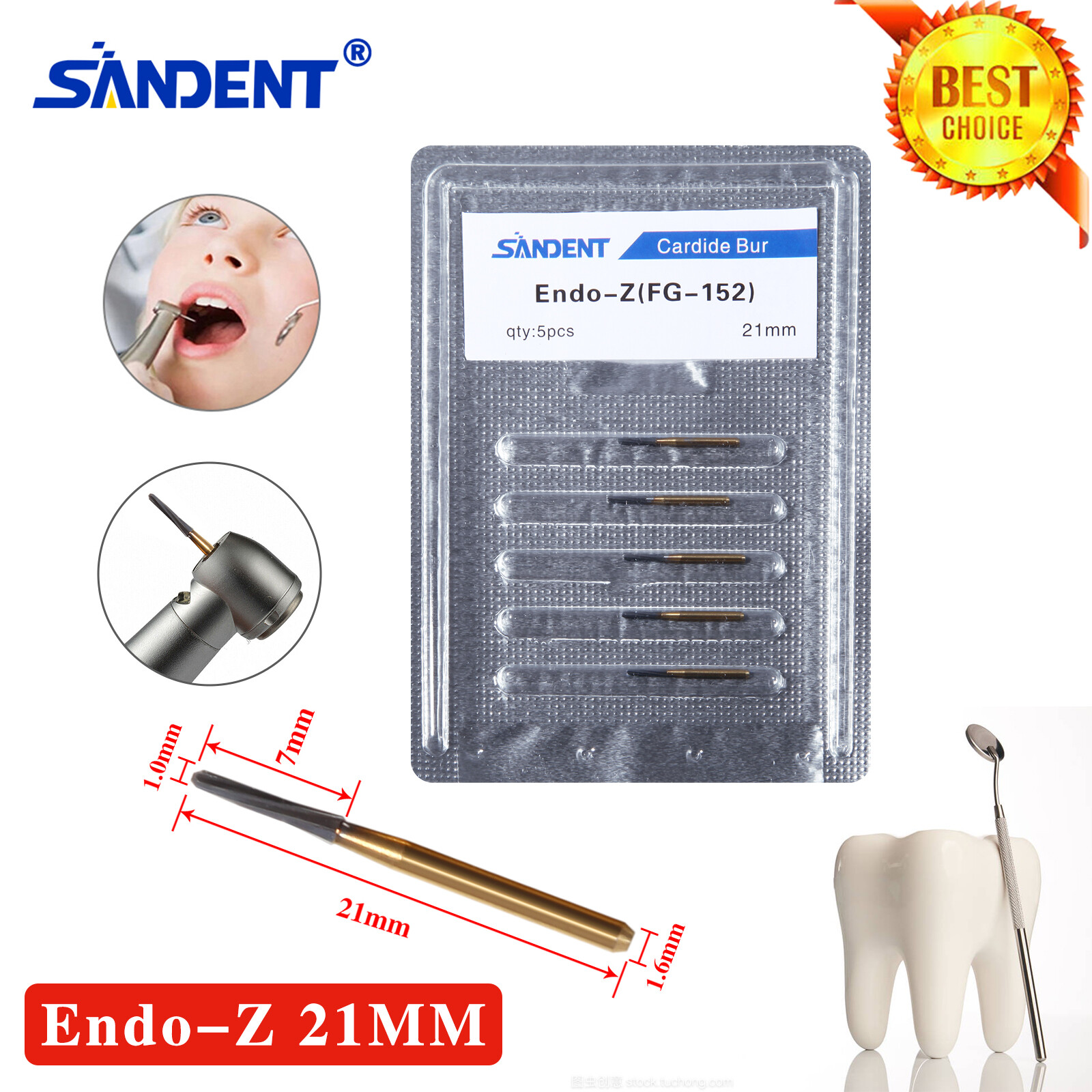 5pcs Dental Endo-Z Tungsten Carbide Endodontic FG Bur Surgical Cutter Burs 21mm