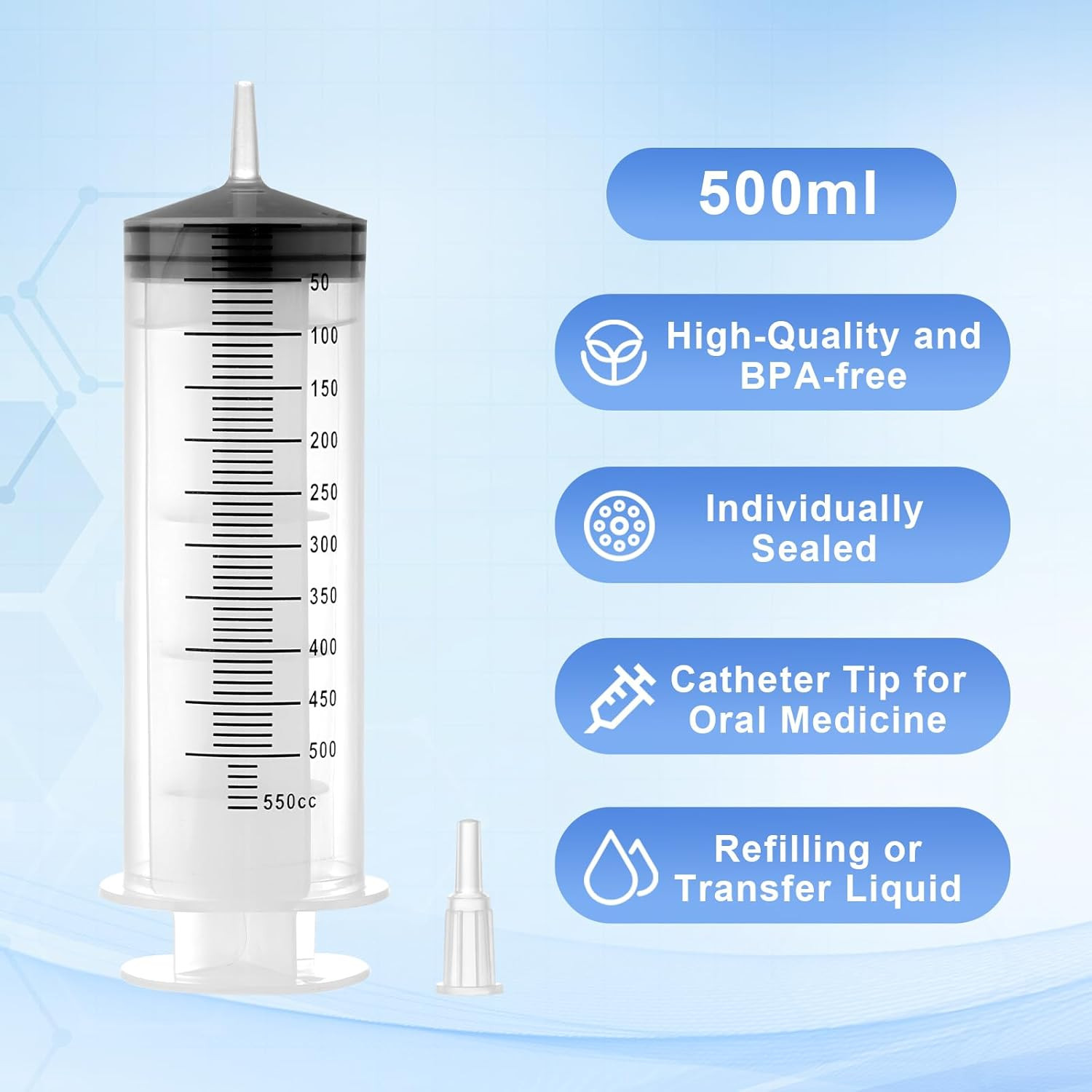 500ml Large Syringes, Individually Sterile Sealed Plastic Syringe for…