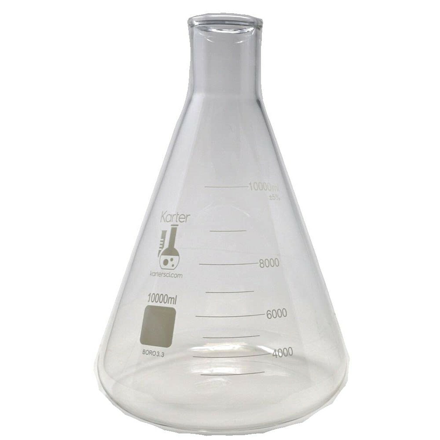 10000ml Narrow Mouth Erlenmeyer Flask, 3.3 Borosilicate Glass (Case of 2)