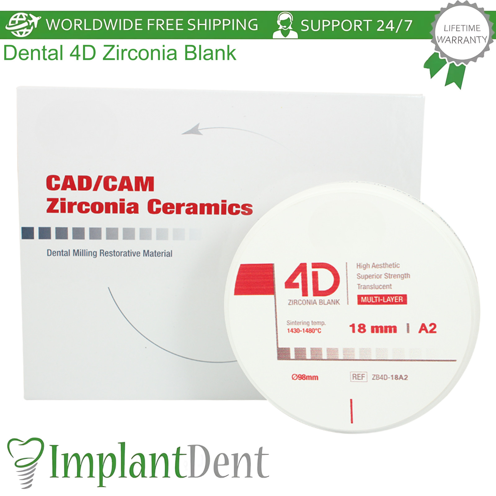 4D Zirconia Blank Dental Milling Restorative Material Ø98mm Dentistry Lab