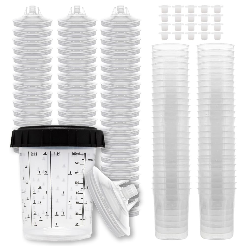 LAUCO Disposable Spray Gun Paint Cups Kit 50 Pack 200ml