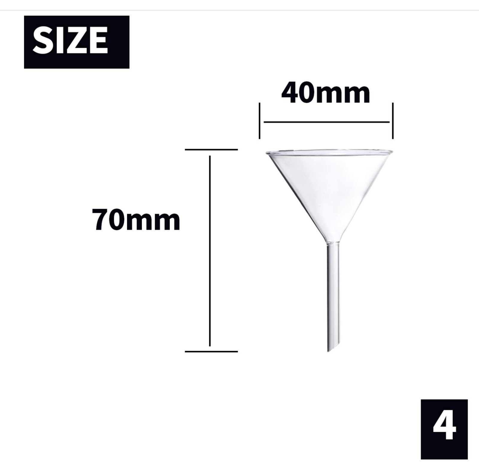 Glass Funnel Set, 4 Pcs Lab Borosilicate Glass Funnels, 100mm (170mm Length), 75