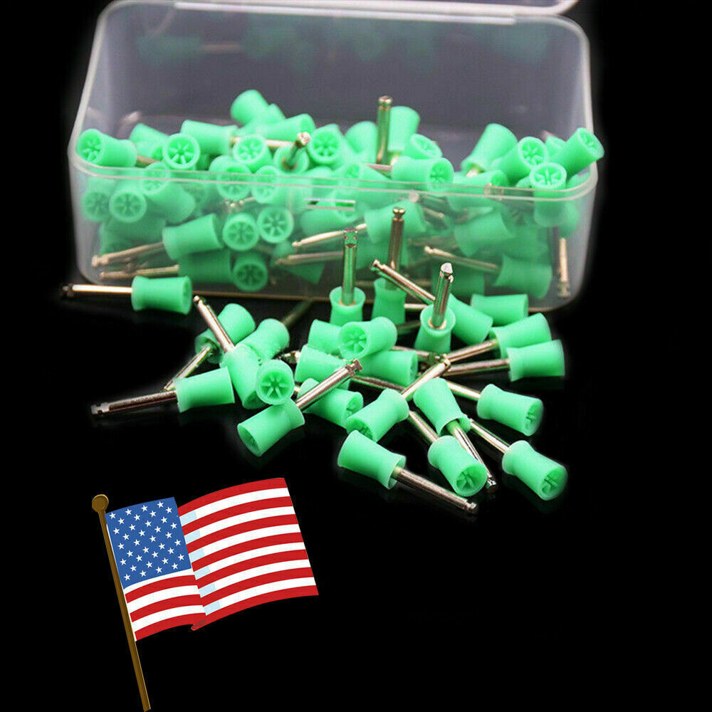 100PCS USA Dental Prophy Tooth Polishing Cups Latch Type Rubber Green Firm NJ