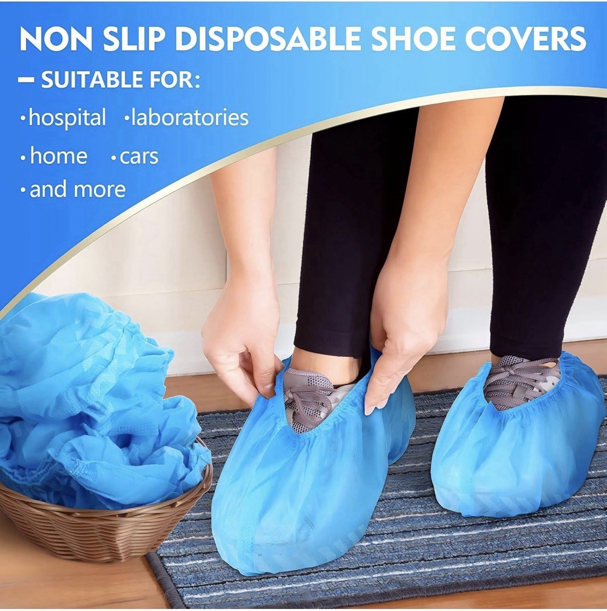 Disposable Non-Slip Shoe Covers (100 Pairs) Blue Extra Large Non-Woven Durable