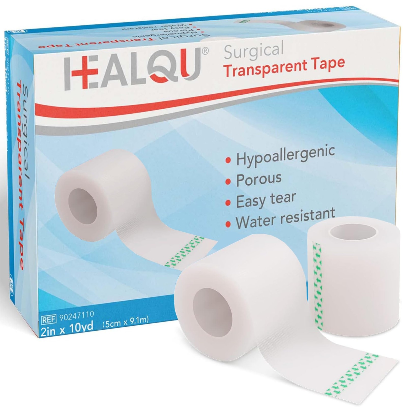 HEALQU Surgical Tape, 6 Rolls, 2″x10yd -Transparent 2″ Box of 6 Clear