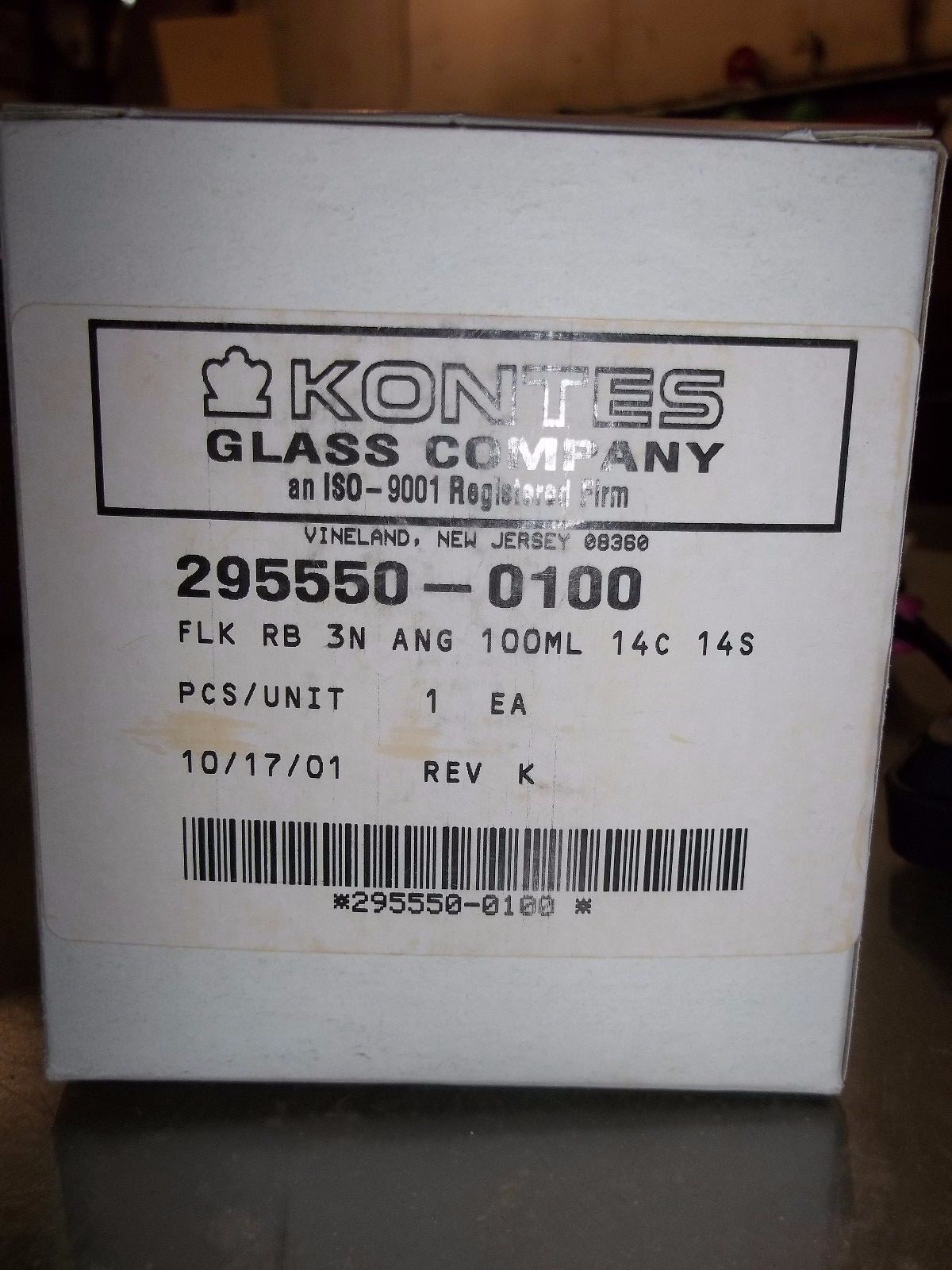 KONTES GLASS 295550-0100 FLASK ROUND BOTTOM 3 NECK ANGLED 100ML 14C 14S (MM4)