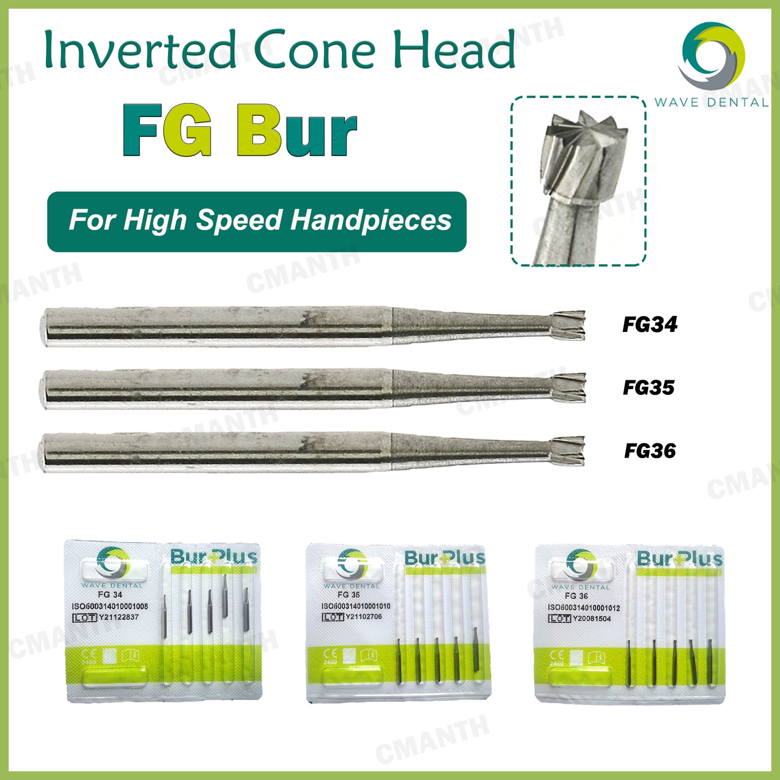 WAVE Dental Burs Tungsten Carbide Drill Bits FG Series For High Speed Handpiece