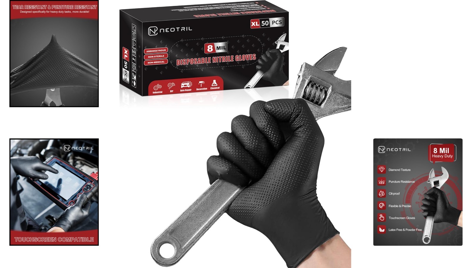 Robust 8 Mil Disposable Nitrile Gloves – Black, Cut-Resistant & Heavyweight