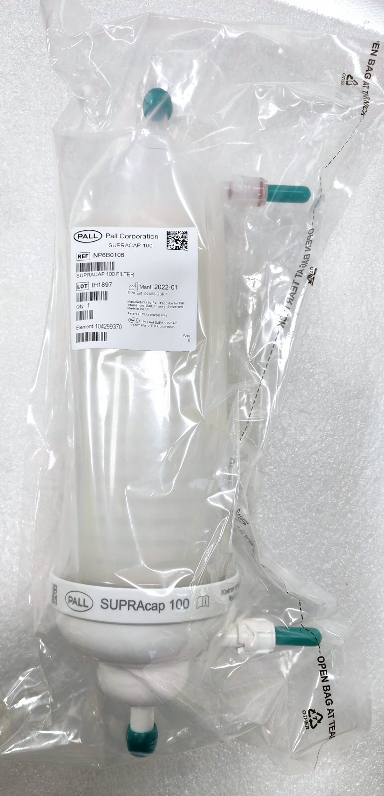 Cytiva NP6B0106 Pall Supracap 100 10 in, B010 media, In-line style, 13 mm (½ in)