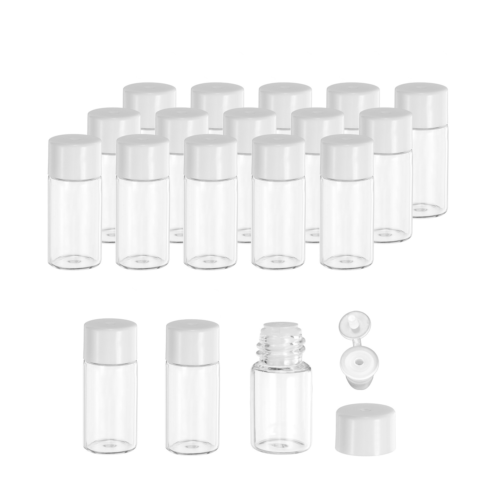 3ml Essential Oil Bottles, 18 Pack Clear Glass Bottles Bright Screw Cap, White