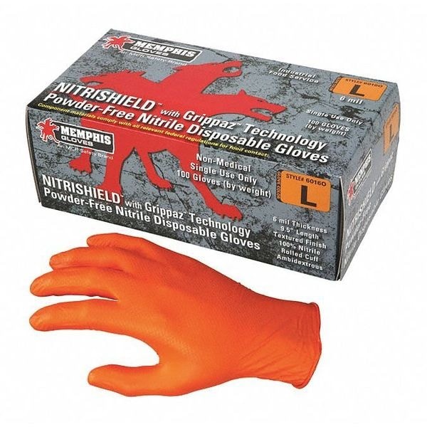 Mcr Safety 6016Ol Nitrishield With Grippaz, Nitrile Disposable Gloves, 6 Mil