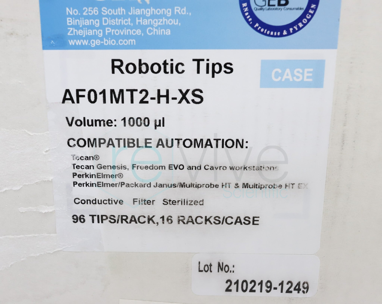 1,000 µl Robotic Tips Sterilized Filter Tecan / Perkin 10 Cases of 1,536 tips
