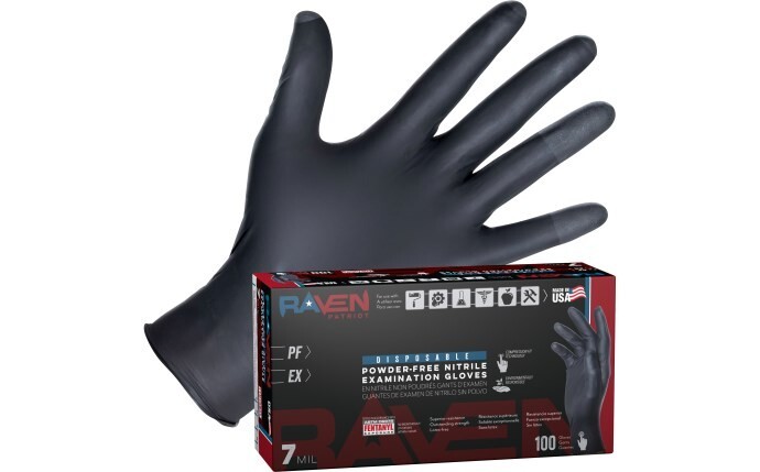 SAS Safety Raven Patriot Black Nitrile Gloves, 7 mil Thick, 1000/Cs, MADE IN USA