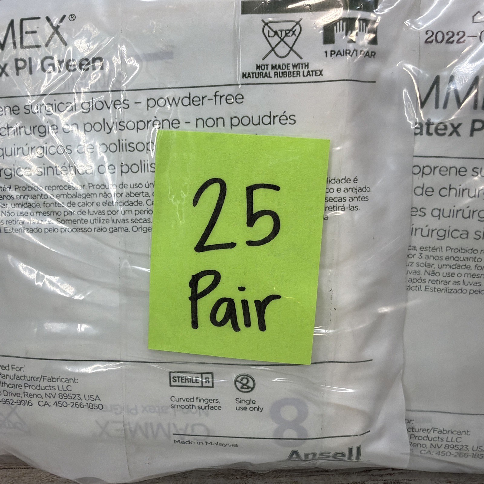 Gammex Non-Latex PI Green Surgical Glove NovaPlus *25 Pair* Size: 8 *See Date*