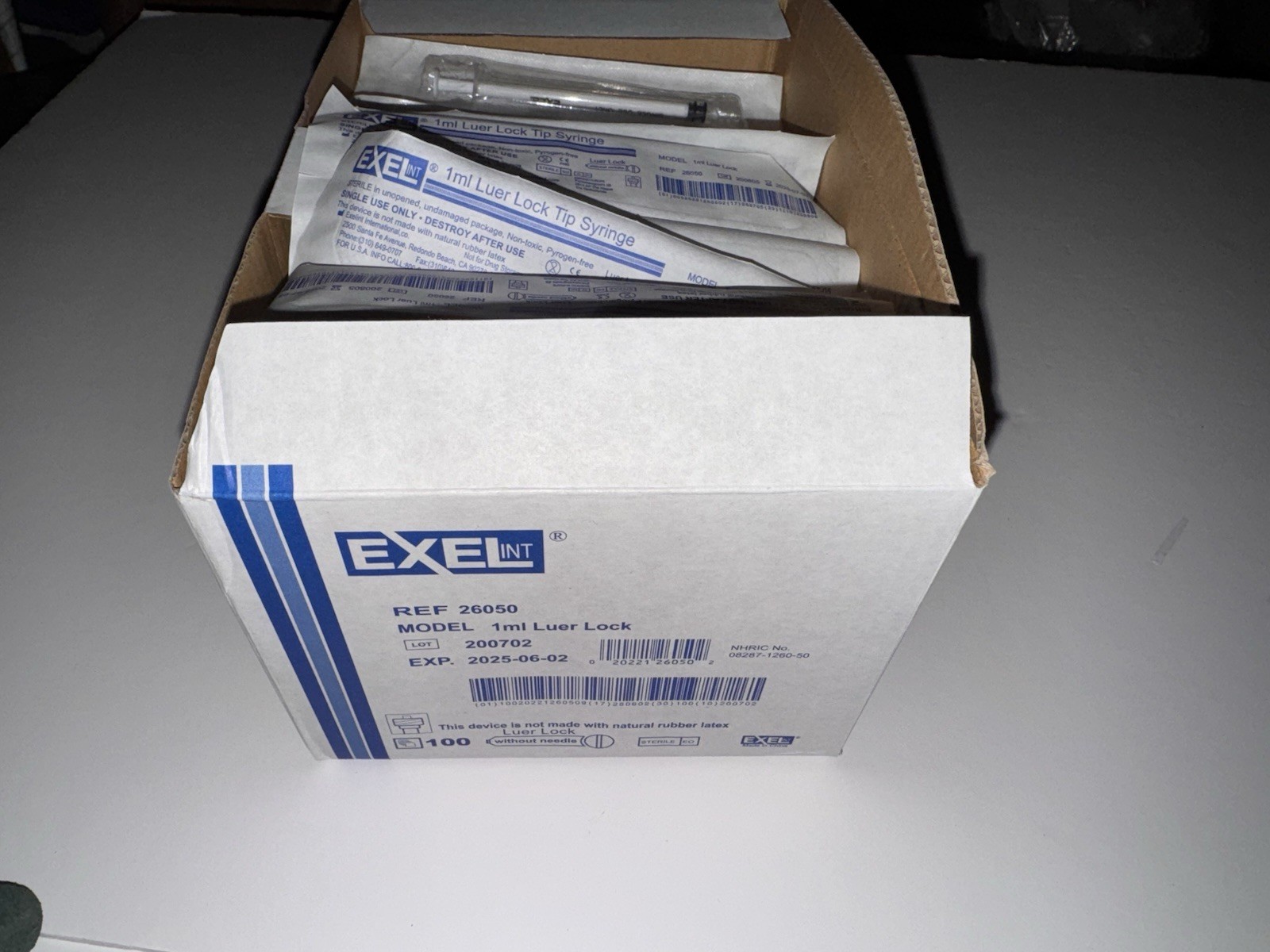 EXEL ™ 1ml Luer Lock REF #26050 SYRINGE – open box containing around 100 units