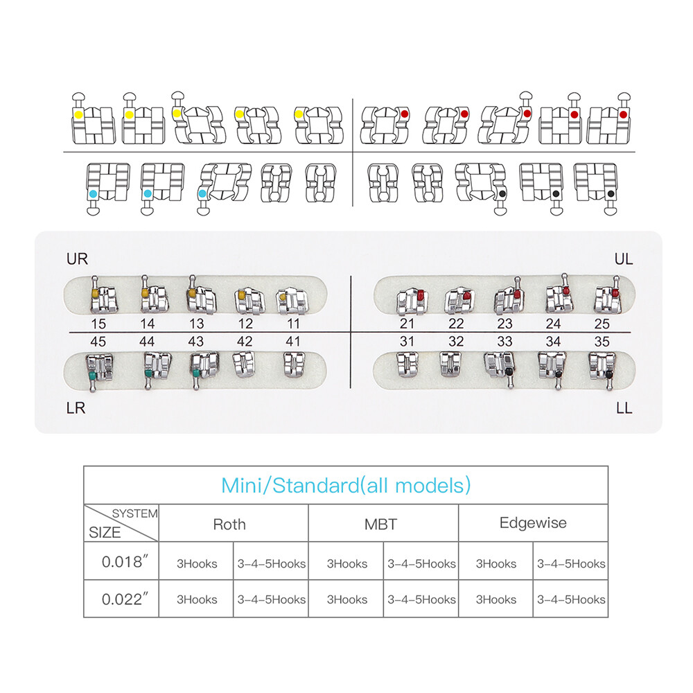 20X AZDENT Mini Brackets de ortodoncia dental Brace Roth/MBT 022/018 Ganchos 345