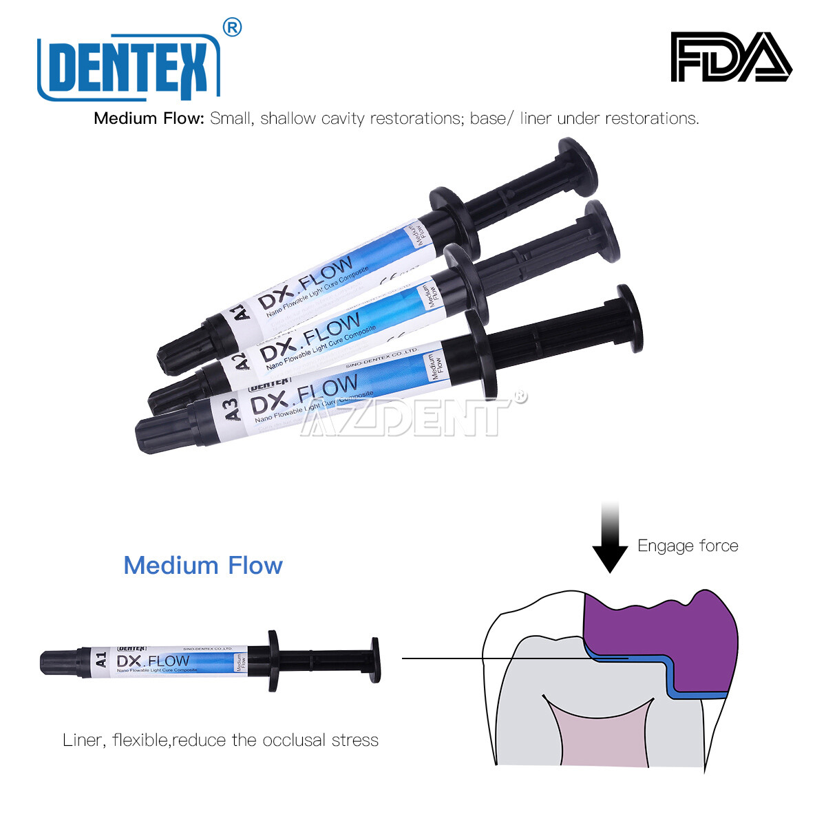 DENTEX Dental Flowable Light Cure Composite Resin Medium Flow A1/A2/A3 Shade