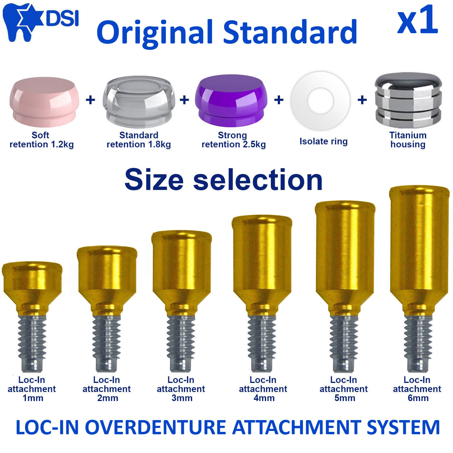 Dental Loc In Removable Overdenture Adapter Head Attachment Silicone Inserts Cap