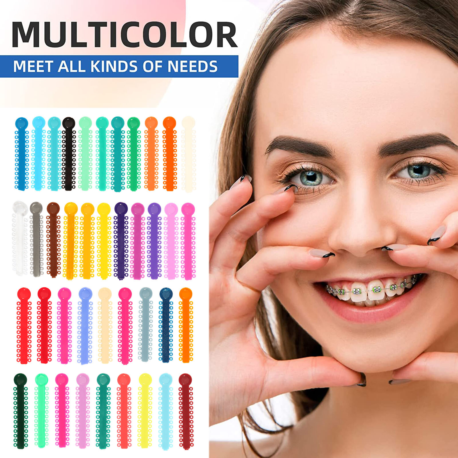 1040 pcs Dental Orthodontic Ligature Ties Elastic Bands for Brackets 43 Colors