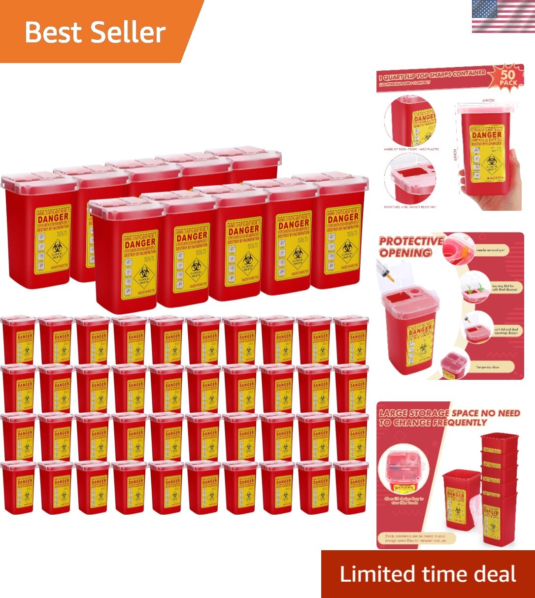 1 Quart Sharps Container Sharps Disposal Containers for Home Use Small Needle…
