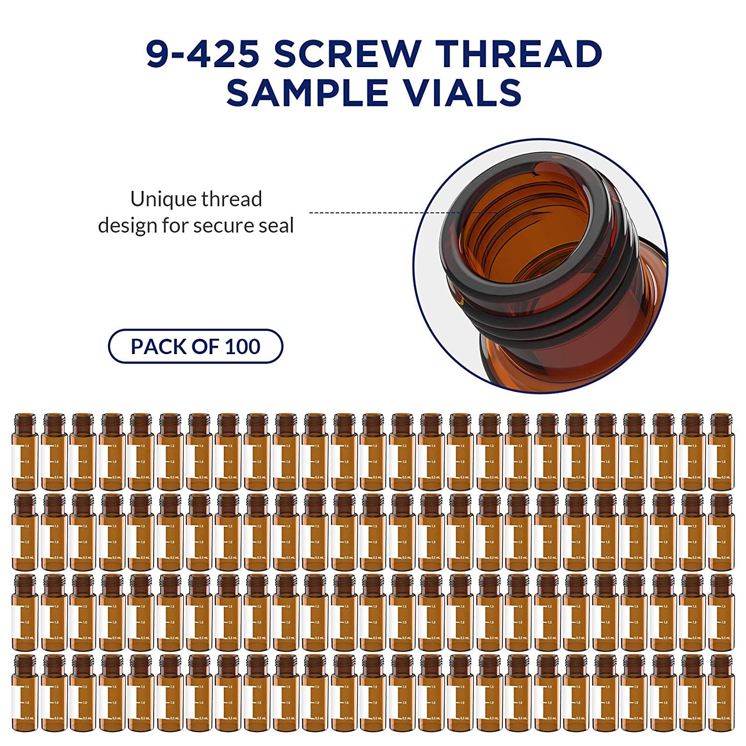 2mL Amber Autosampler Vials / 9-425 Screw Caps / 250uL Clear Insert Vials Lab GC