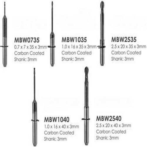Milling Burs – Carbon Coated – Weiland CAD/CAM – 3mm Shank – 5 Sizes