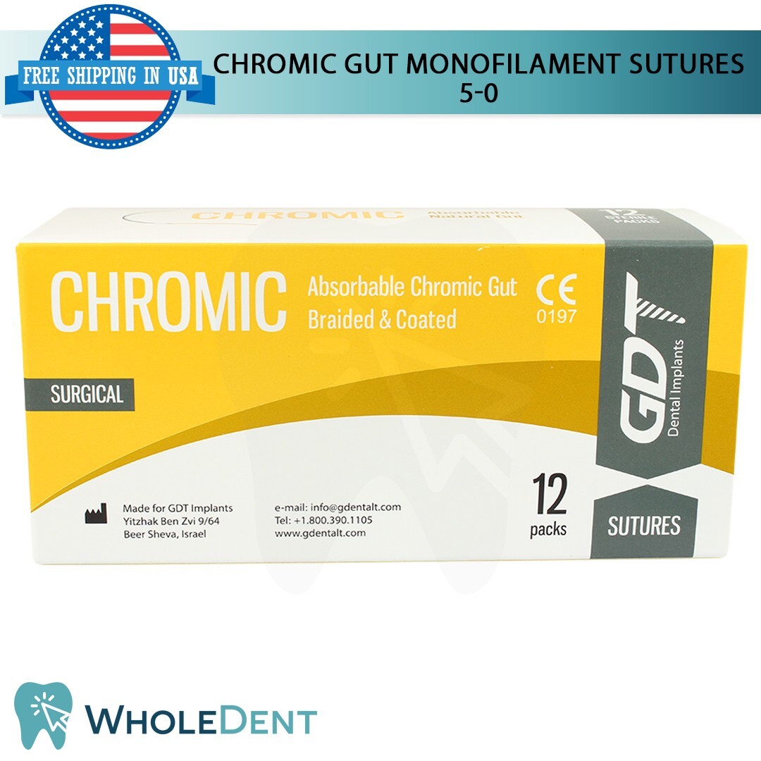 Chromic Sut ure Sewing Thread 3/8 Circle Reverse Sterile 5-0 USP 12pcs/Box 75cm