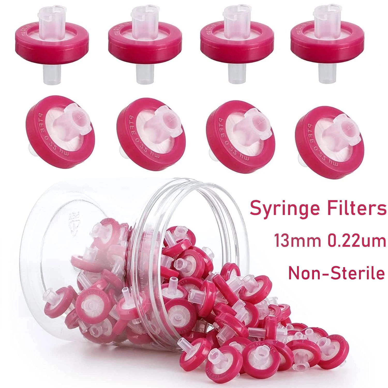 300pcs PTFE/PES Syringe Filter 13mm/33mm Membrane Non-Sterile/Sterile 0.22um