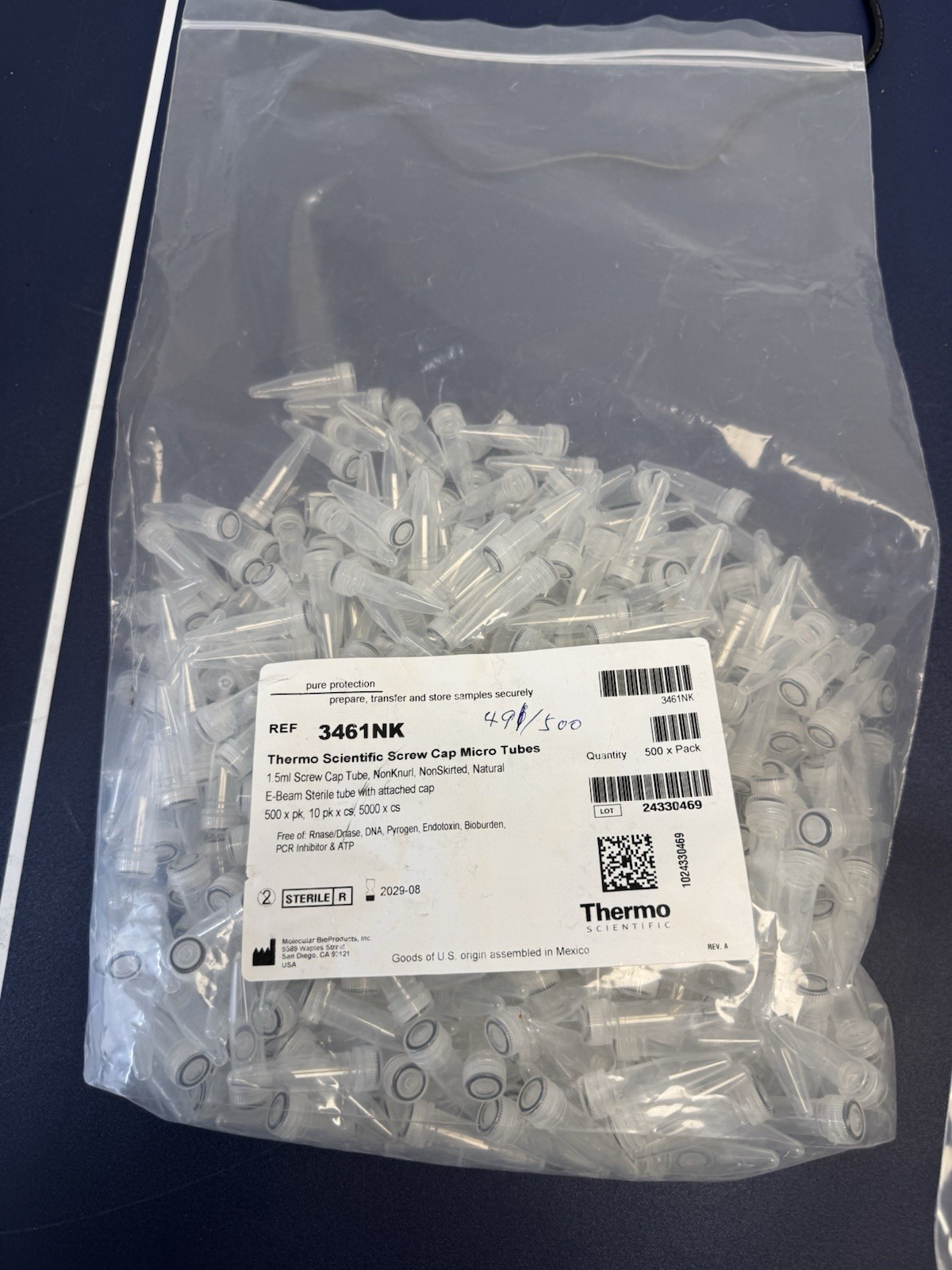 Thermo Scientific Screw Cap Micro Tubes 1.5 ml, 3461NK, 490/tubes