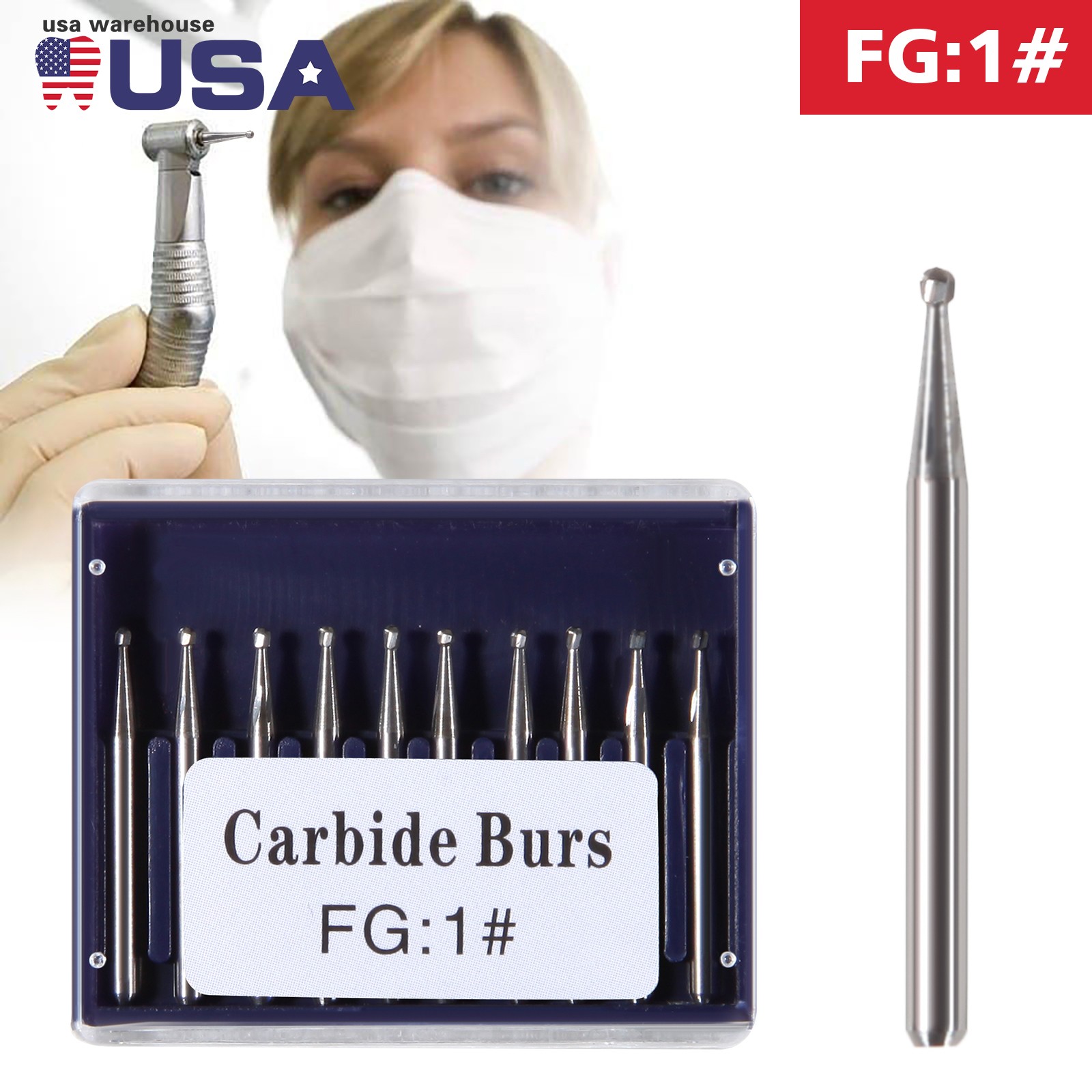 Dental Carbide Burs FG 12345 557 330 Friction Grip Round Pear High Speed Burs
