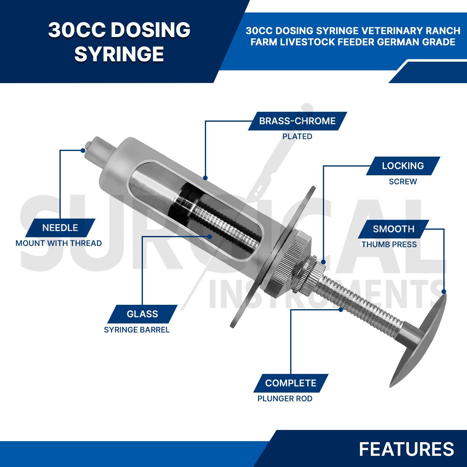 30cc Dosing Syringe Veterinary Ranch Farm Livestock Feeder German Grade