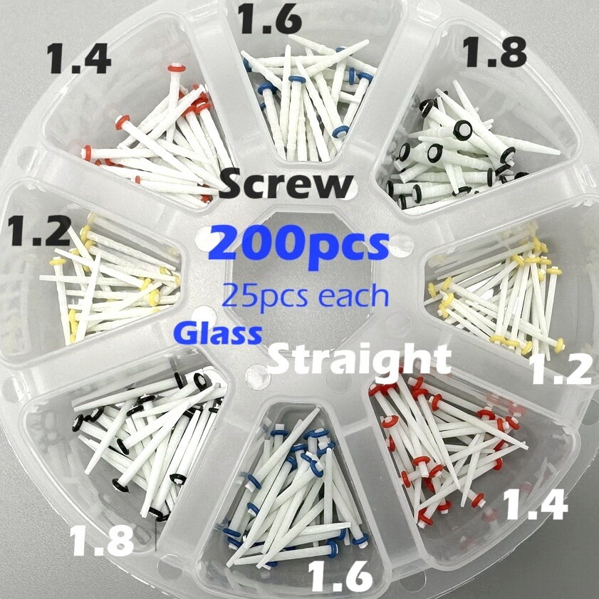 200pcs Dental Quartz Glass Fiber Post Root Canal Pins Straight/Screw Posts