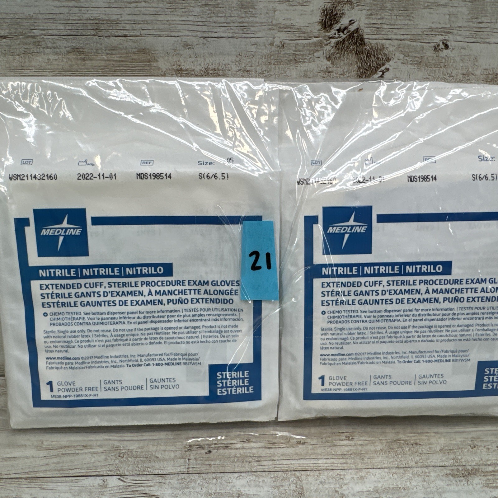 MEDLINE Nitrile Exam Gloves Extended Cuff *21 Single* Gloves Sterile Size: SMALL