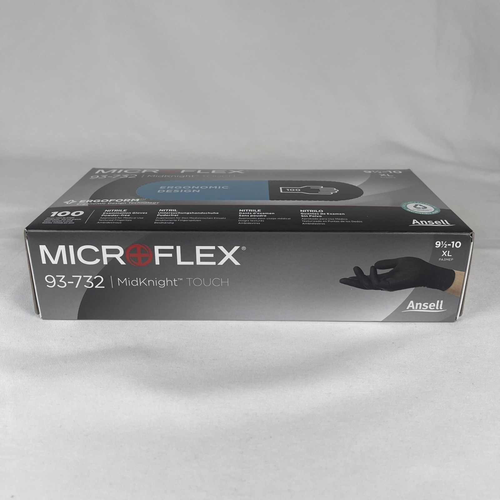 Microflex MidKnight Touch Ergonomic Design 100 Black Gloves 9.5-10 XL 93-732