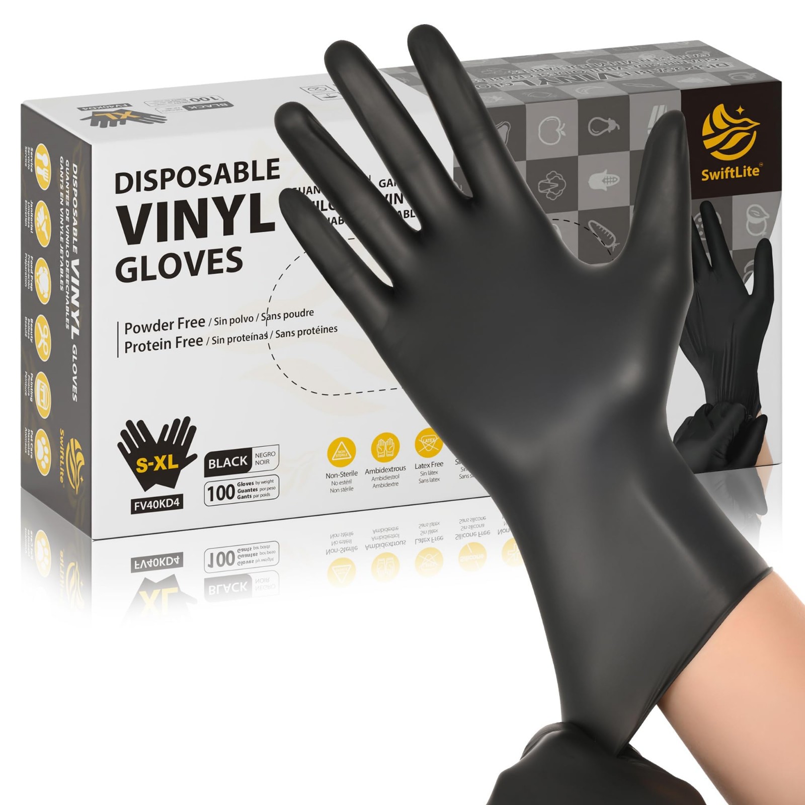 Guantes desechables de vinilo negro/rosa sin látex grado alimenticio 5 mil