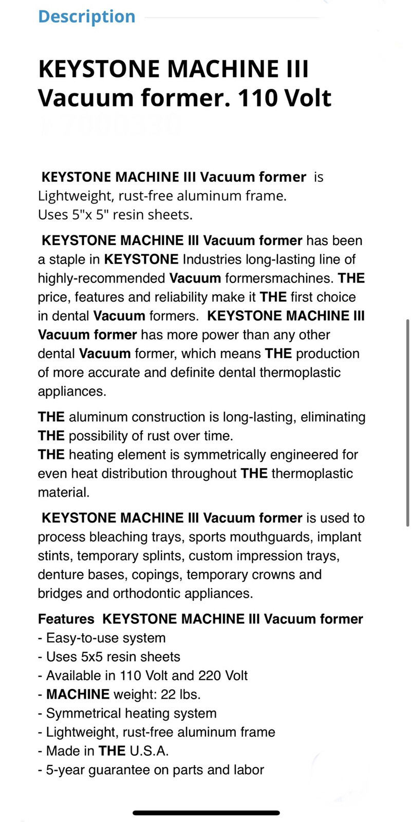 Keystone Vacuum Machine III Vacuum-Former / Shape Former