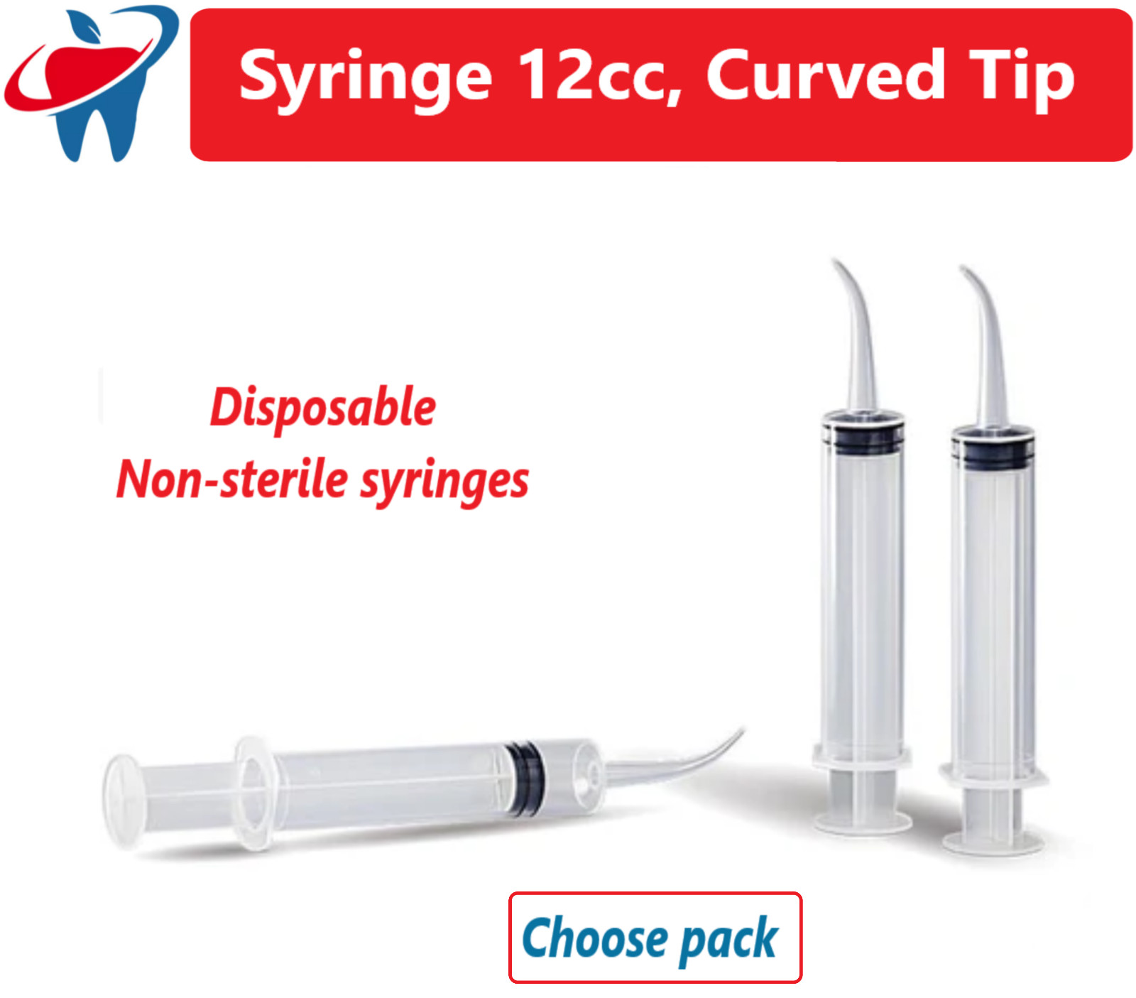 12cc Oral Dental Syringes Monoject Style Disposable Plastic Curved Tip (5 Pack)