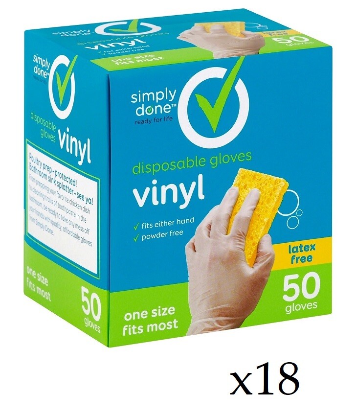 900 Simply Done Disposable Vinyl Gloves Latex and Powder Free One Size Fits Most