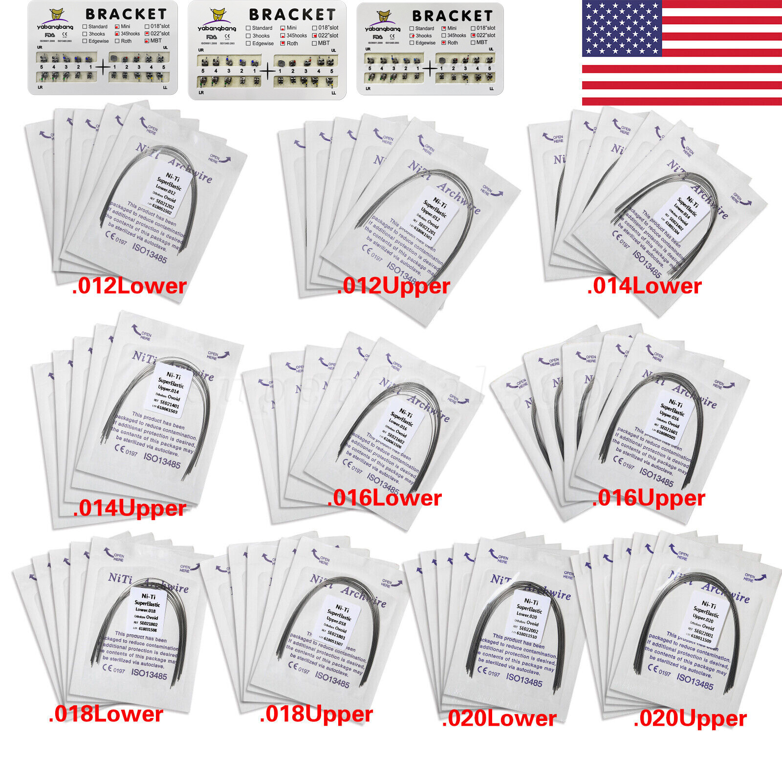 USA Dental Orthodontics Brackets Braces /Supper Elastic Niti Round Arch Wires MX