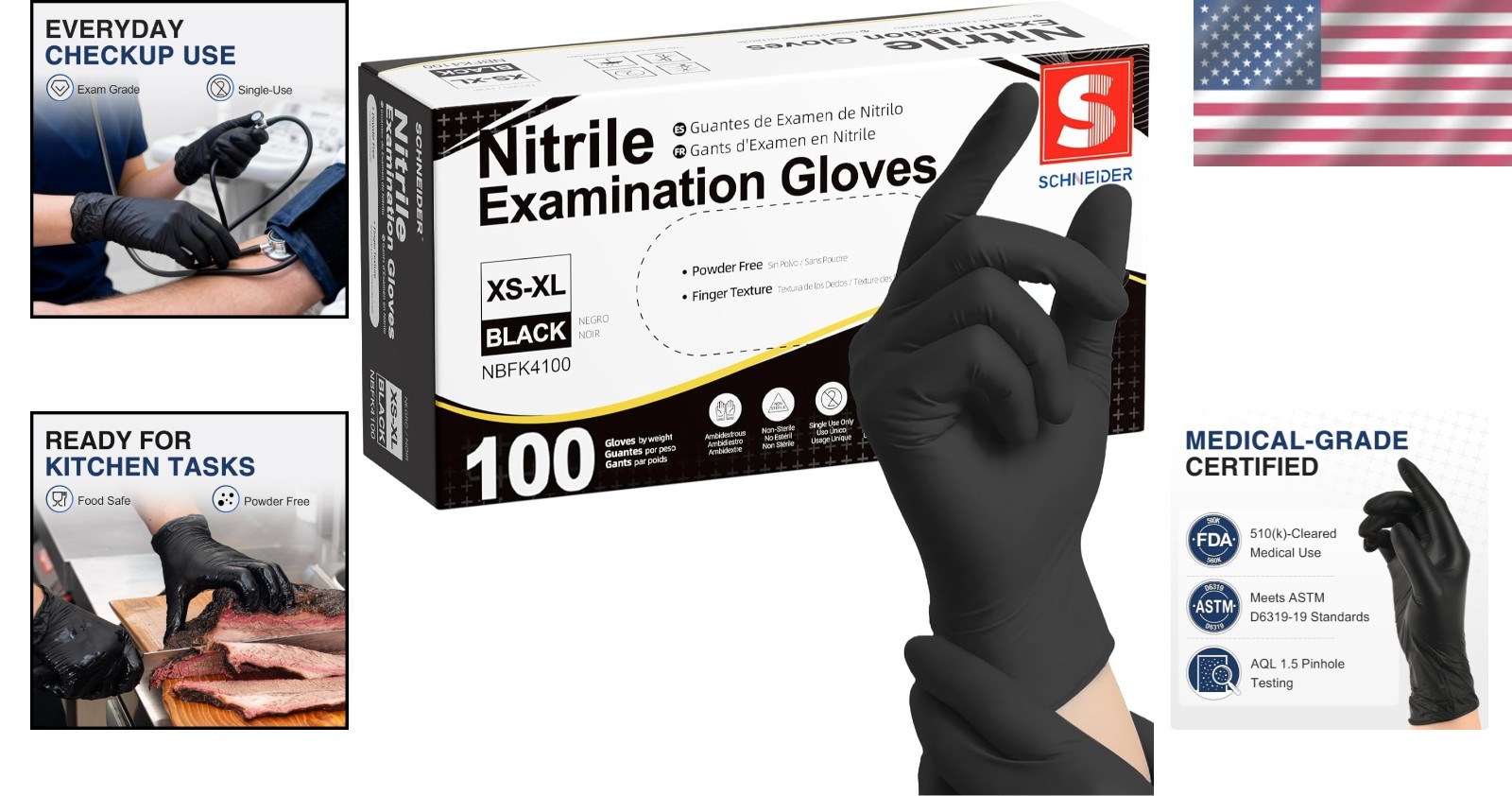 Versatile Black Nitrile Disposable Gloves – Ultra-Light, Powder-Free, 100 Count