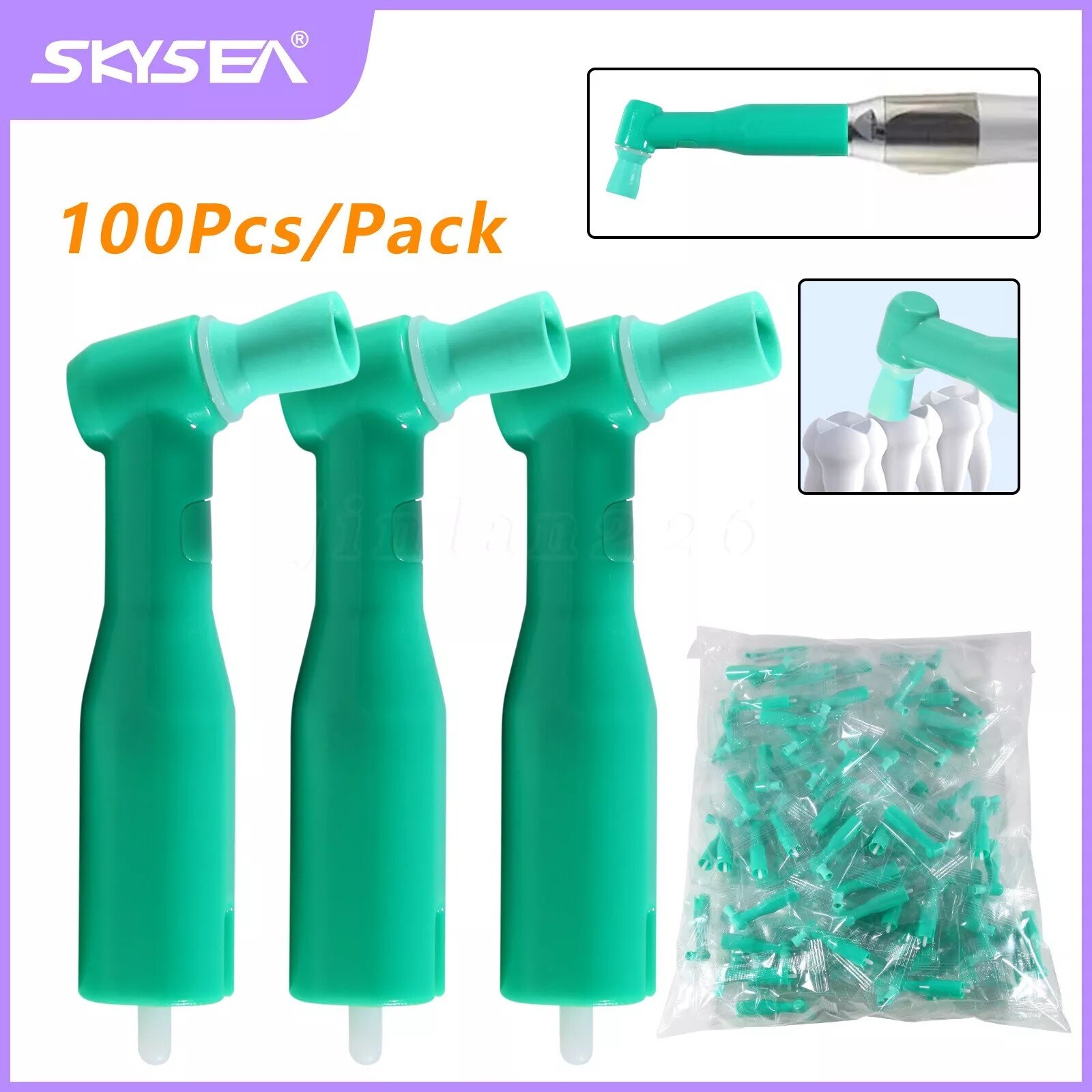 100 pcs Dental Disposable Prophy Angles soft 105° angle -Latex Free green USA
