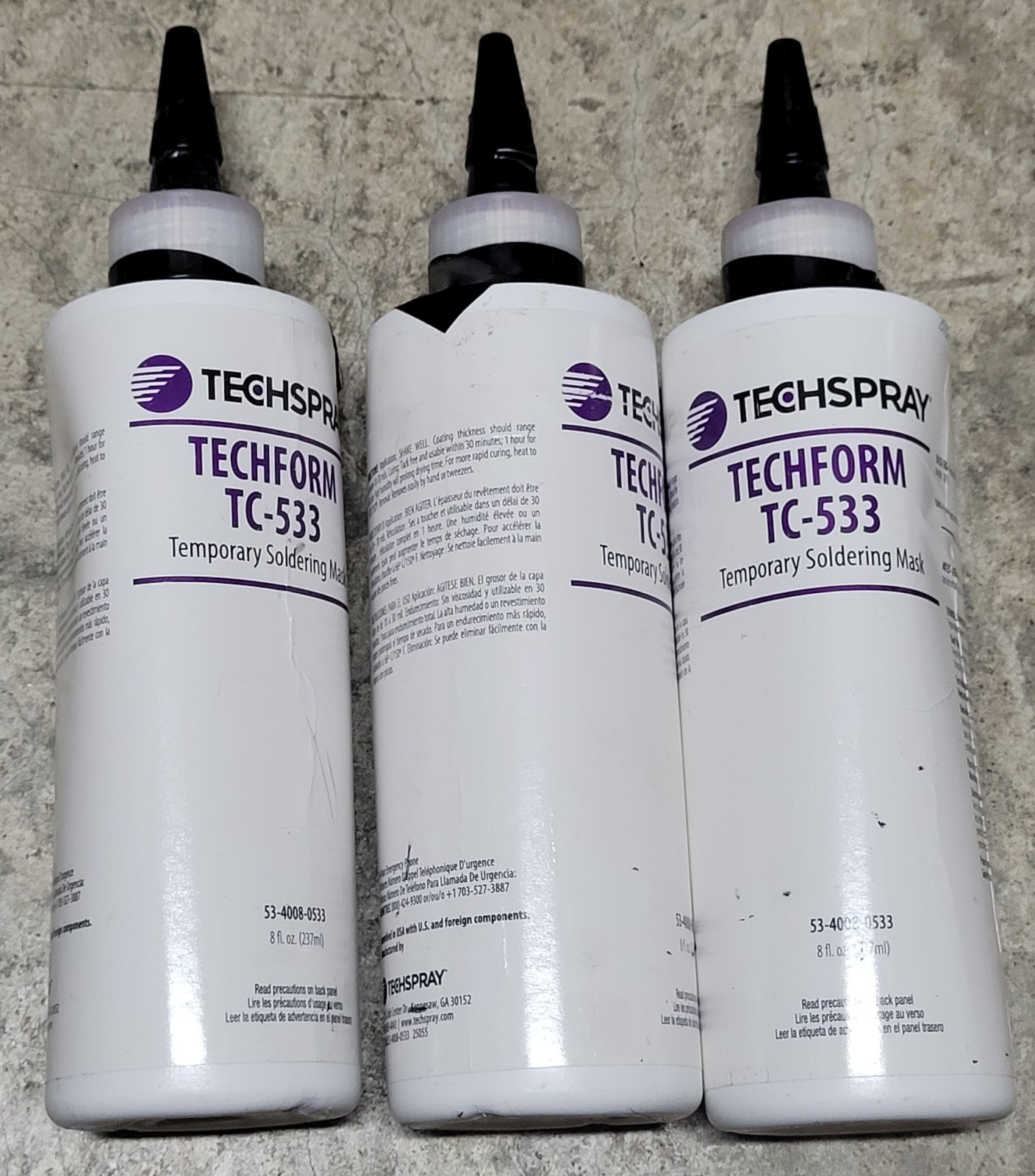 3 Pack Techspray Techform TC-533 Temporary Soldering Mask 8oz Latex (237ml)