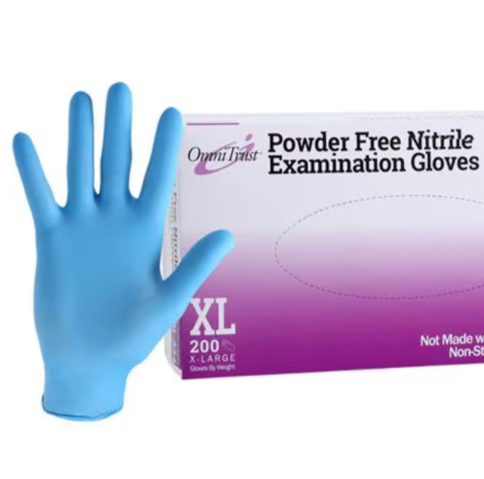 OmniTrust Powder-Free Blue Nitrile Exam Gloves, Size XL – Box of 100 Gloves