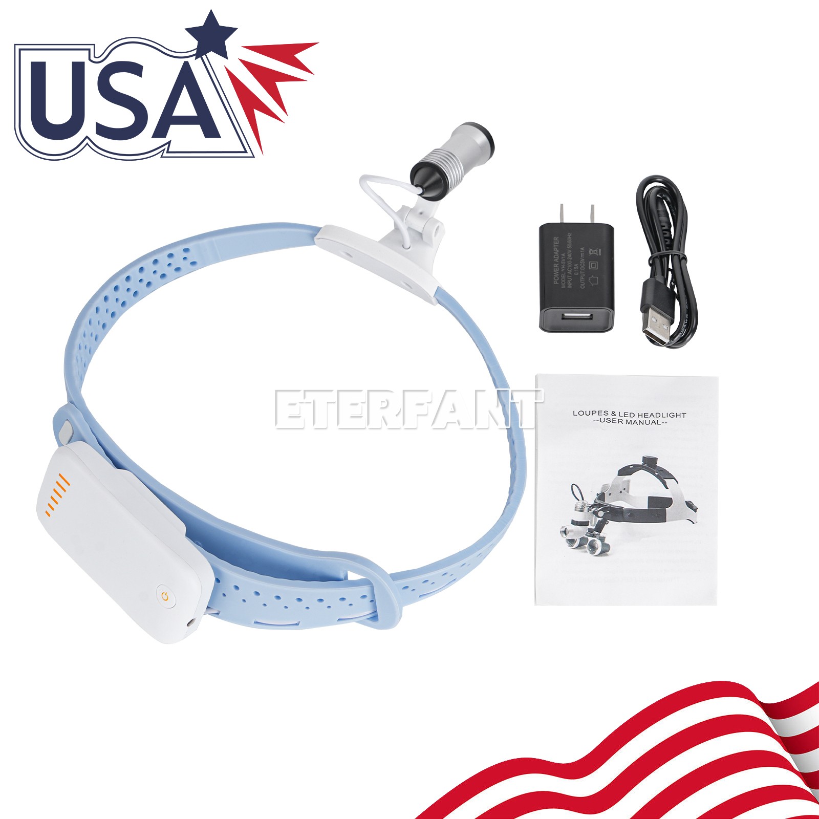 Dental 5/10W LED Headband Headlight Lamp/Wireless 3.5X Binocular Loupe Headband