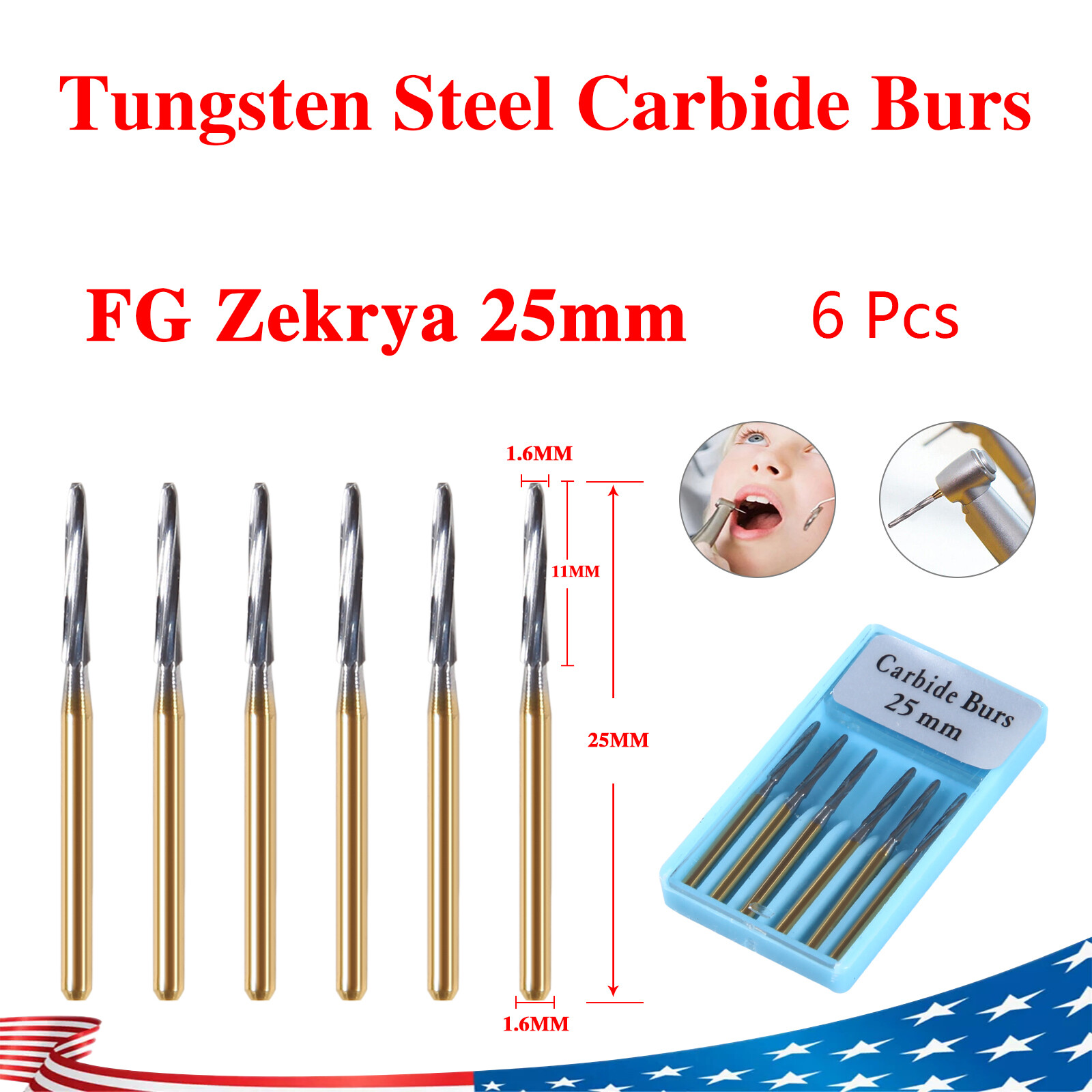 Fresas Dentales Quirúrgicas de Carburo Tungsteno para Huesos FG Zekrya 25mm/28mm