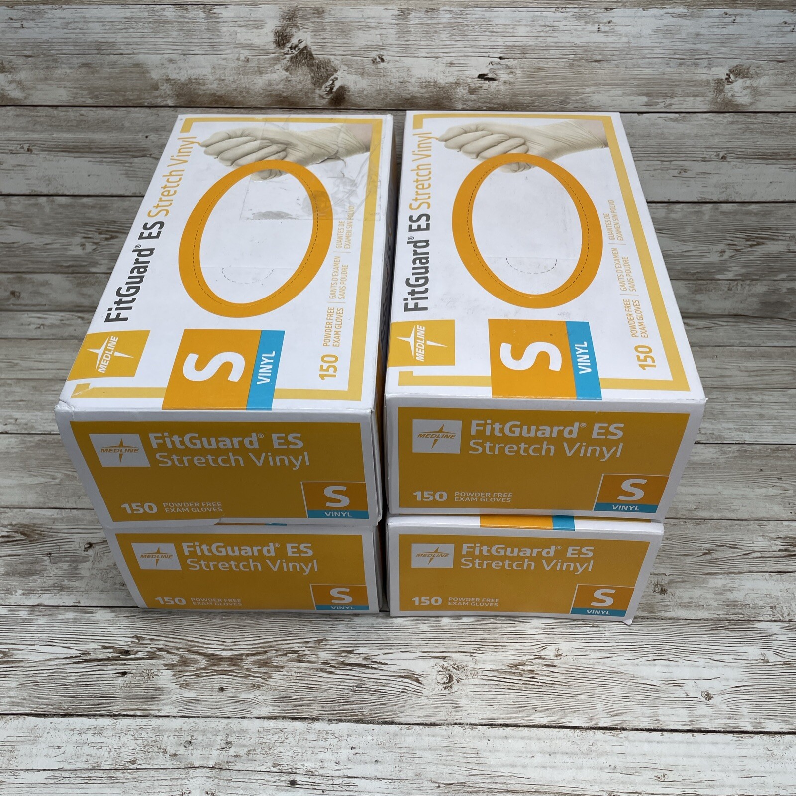 4 *DENTED* Boxes MEDLINE FITGUARD ES Stretch Vinyl Exam Gloves Size: Small 600ct