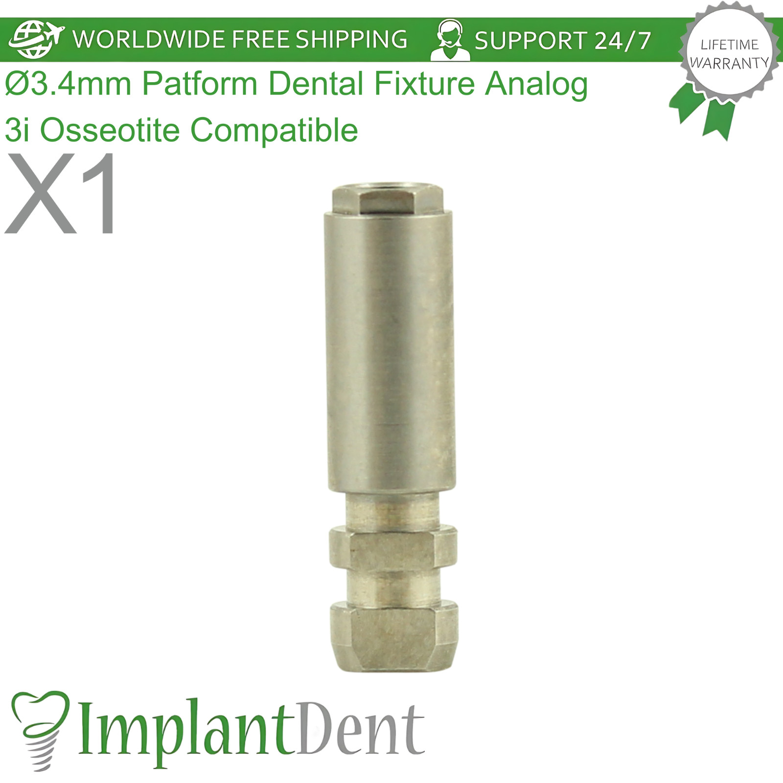 Ø3.4mm Patform Dental Fixture Analog 3i Osseotite Compatible Replica Purple